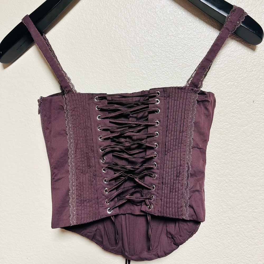 Sold House of CB Gini - brown lace back corset XS Regular cup size A-C  NWOT - Picture 3 of 6